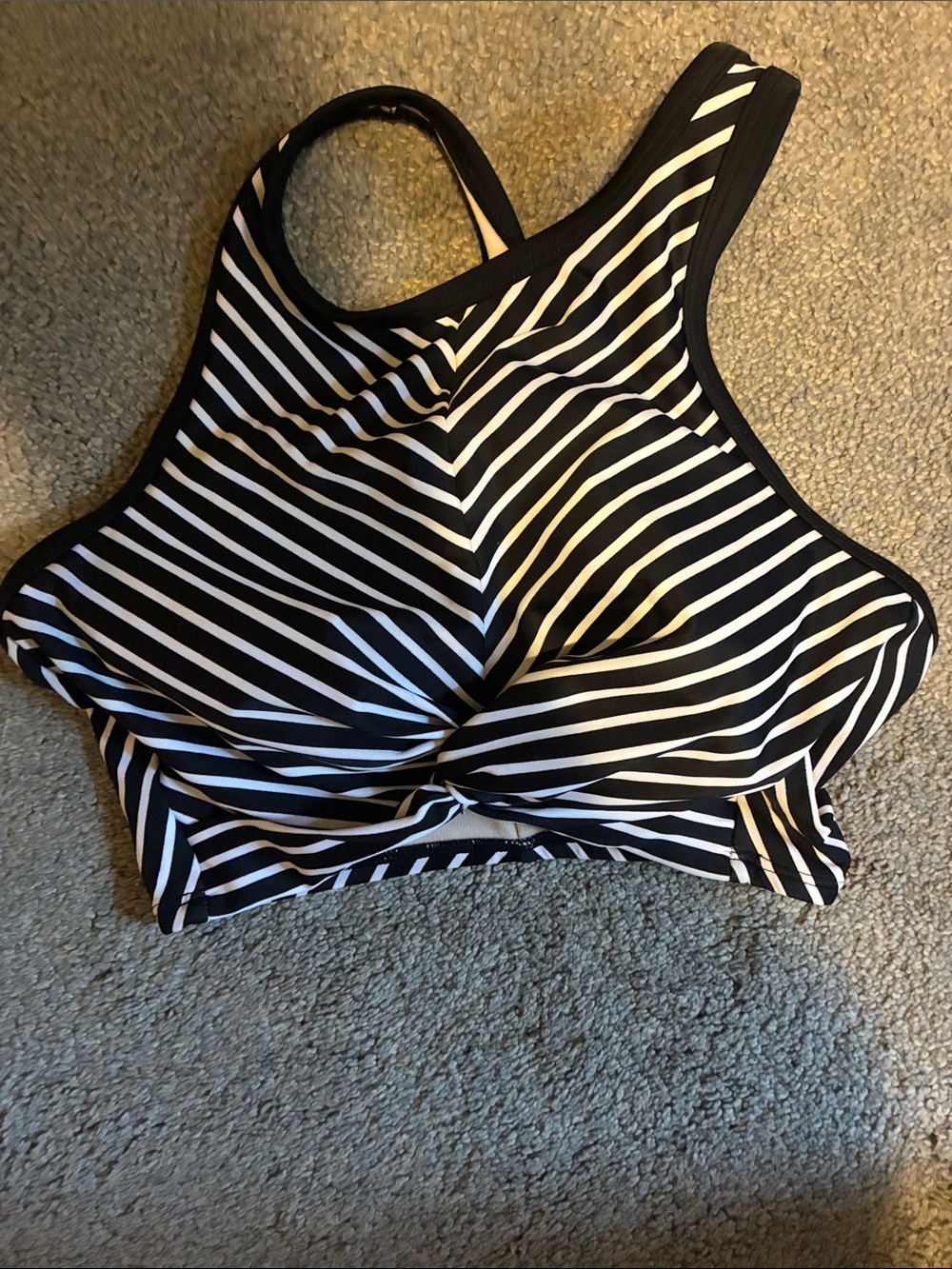 Kona Sol Black & White Striped High Neck Bikini Top